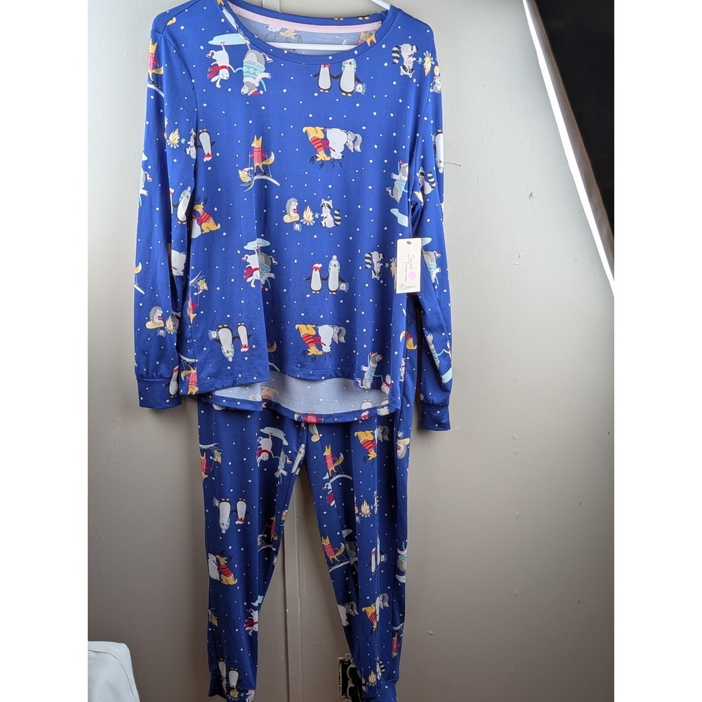 Secret Treasures Womens Blue Winter Animal Pajama Set Small 4-6 Long Sleeve